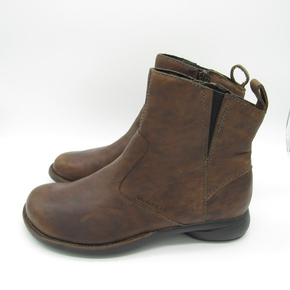 Merrell Womens Sz 6.5 Tetra Catch J45008 Brown Leather Waterproof Chelsea Boots - Picture 2 of 9